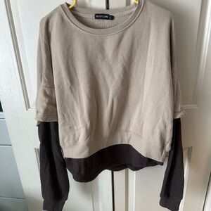 PrettyLittleThing Beige and Brown Layered Sweatshirt